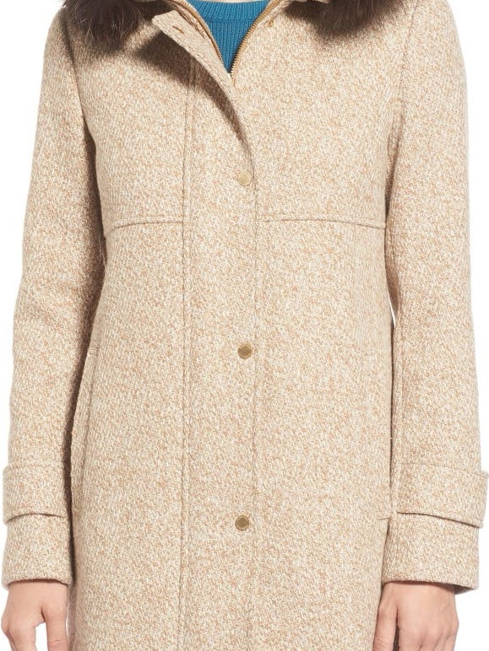Ellen Tracy Genuine Fox Fur Trim Tweed Duffle Coat